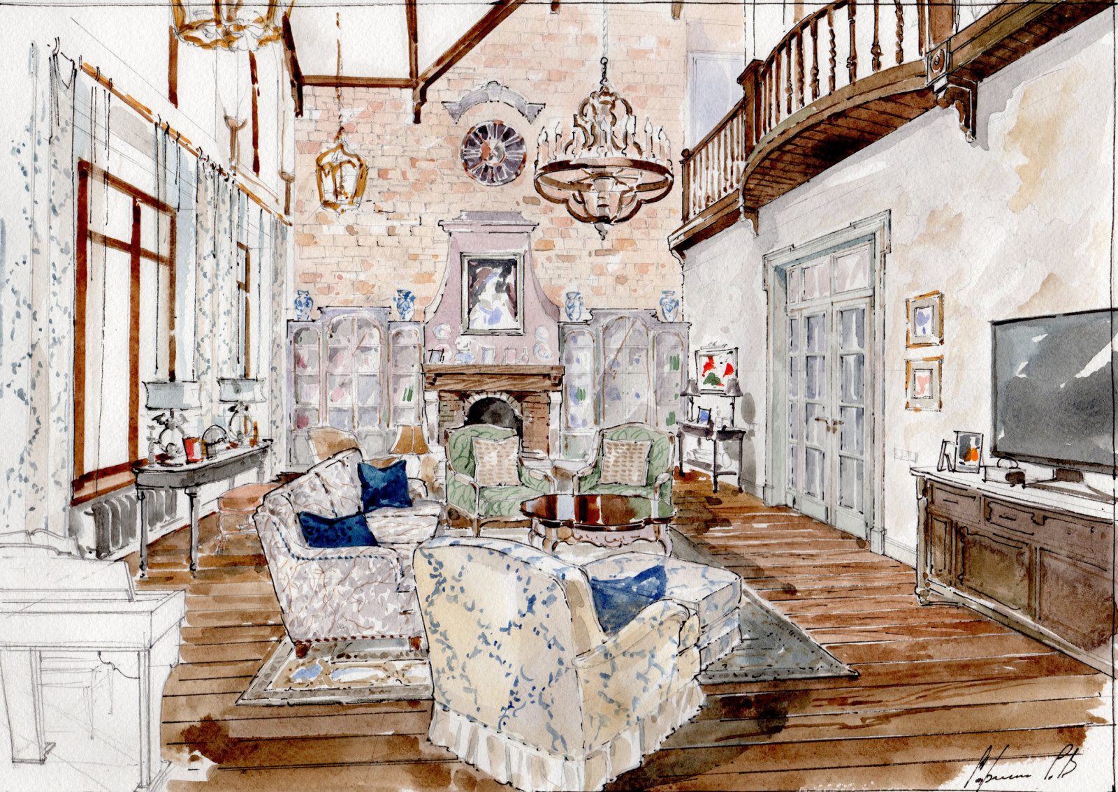 Акварельные эскизы к проекту: Загородного дома в стиле Прованс.