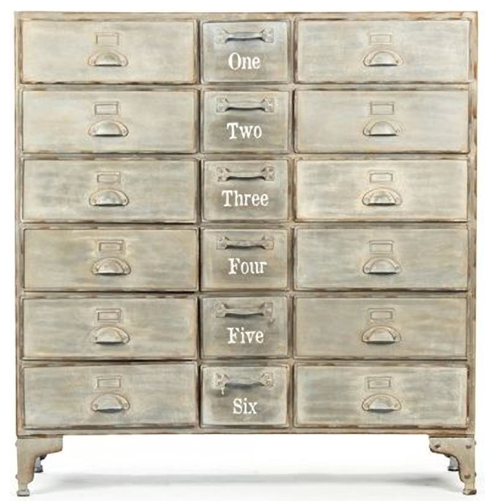 Chest of Drawers OSCAR Beige Metal 18 -Drawer - Farmhouse - Dressers ...