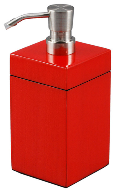 red soap dispenser