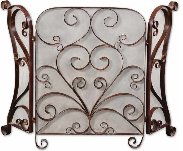Brown Lovely Fireplace Screen Made Forged Metal Cocoa Brown Home Decor