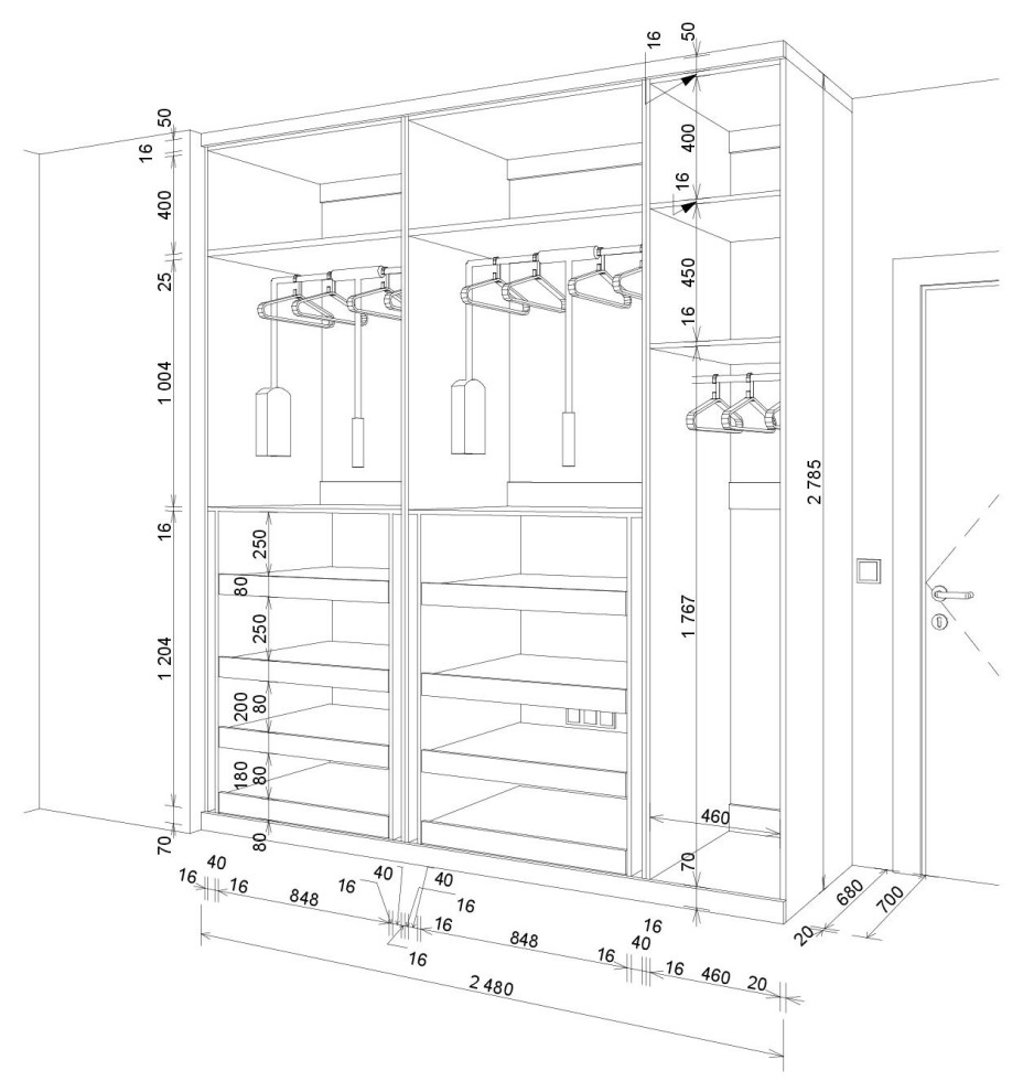 Шкаф прямой эскиз