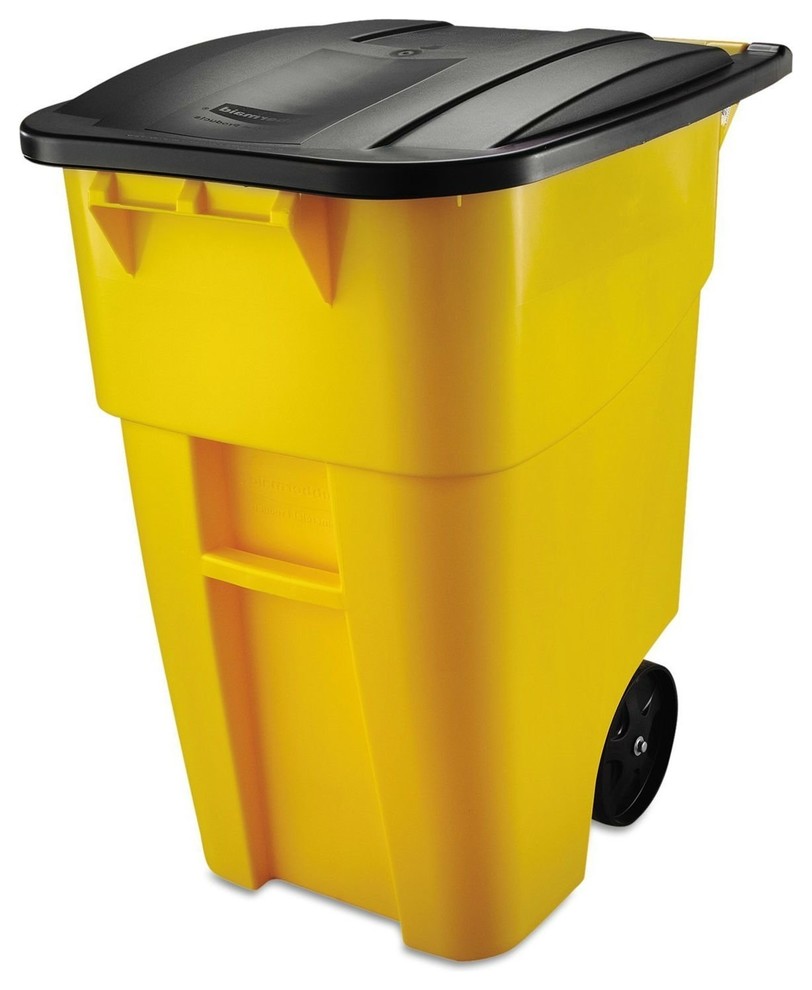 50 Gallon Yellow Commercial HeavyDuty Rollout Trash Can Waste/Utility Container Contemporary
