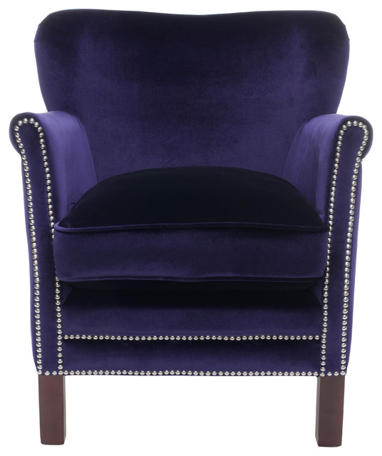 Safavieh Jenny Arm Chair, Royal Blue, Cherry Mahogany, Velvet