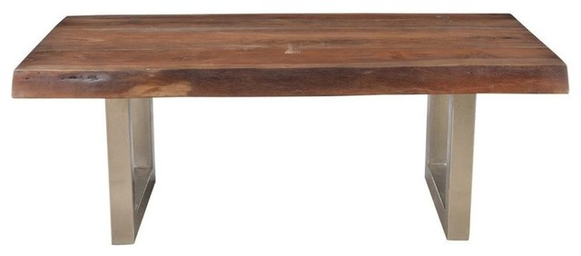 Solid Acacia Wood Coffee Table With Chrome Iron Legs Solid Acacia Wood Coffee Table With Chrome Iron Legs