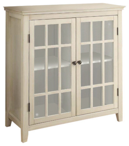 Double Door Cabinet Antique White Finish Transitional Accent