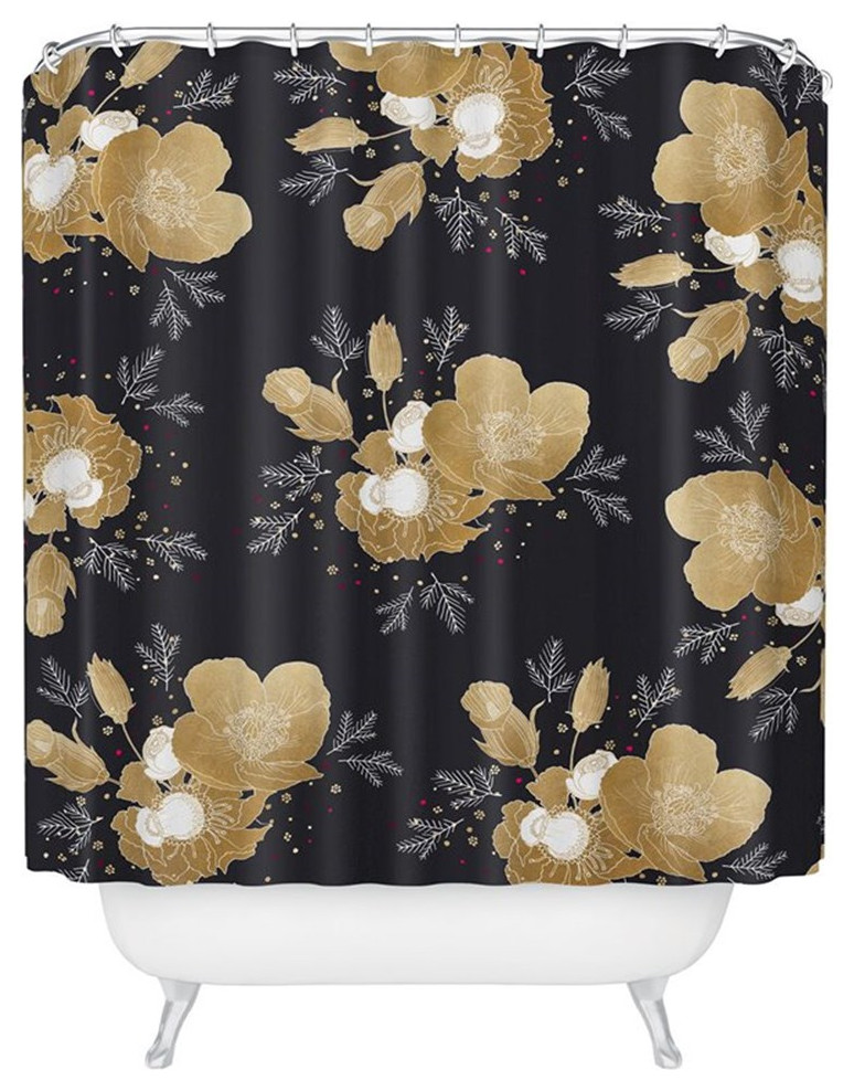 Deny Designs Midwinter Traditional Fabric Shower Curtain in Gold/Black