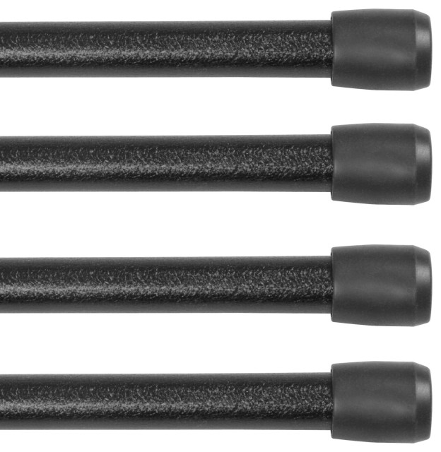 Kenney Fast Fit No Tools 7/16" Spring Tension Rod, 4-Pack, Black, 18-28"