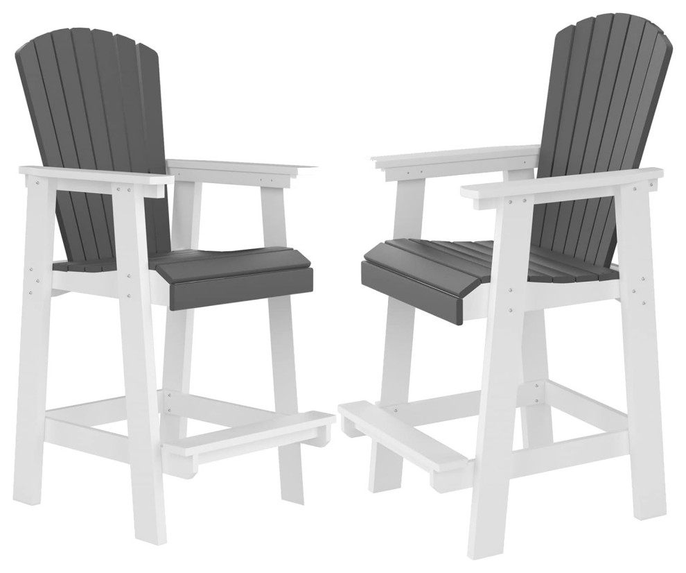 Set of 2 Outdoor Adirondack Bar Chair, Contoured Seat & High Back