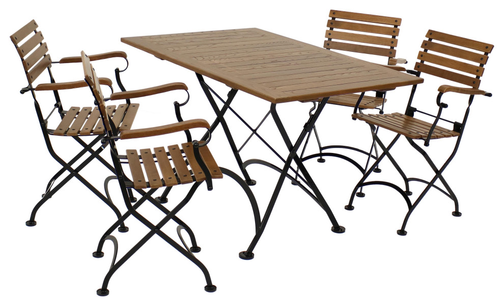 Sunnydaze Essential European Chestnut Wood 5Piece Folding Table and
