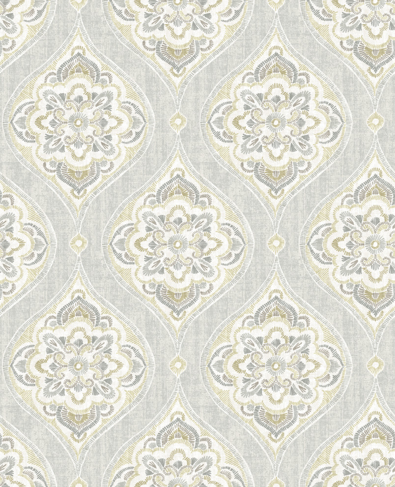 Adele Light Grey Damask Wallpaper Mediterranean Wallpaper by