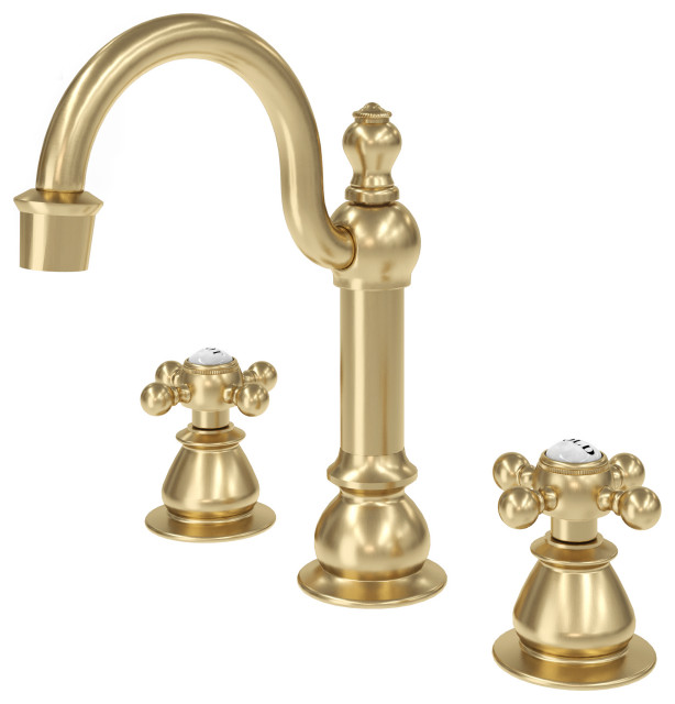 Classic Hook Widespread Deck Mount Lavatory Faucets and PopUp Drain