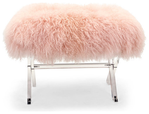 Camlin Tibetan Fur And Acrylic Bench Contemporary Vanity Stools And Benches By Buildcom