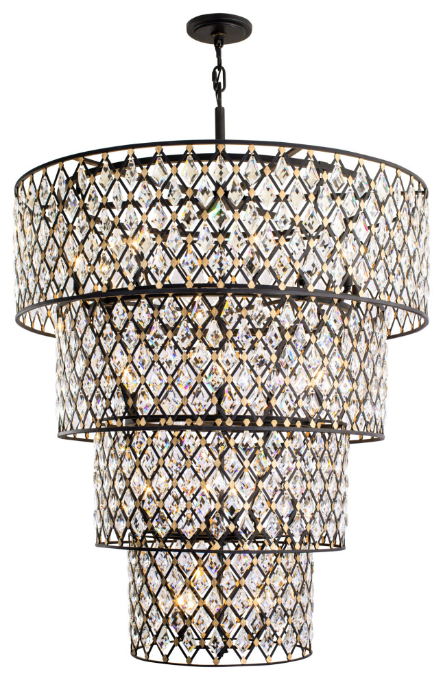 Windsor 21Lt 4Tier Crystal Chandelier Carbon/Havana Gold