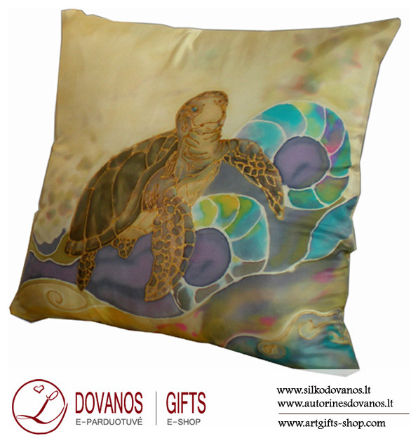 Hand painted silk pillow case- Turtle
