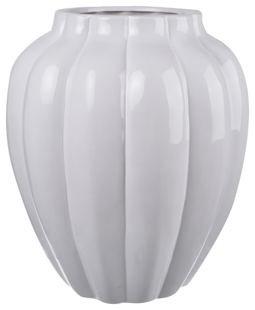 Ribbed Ceramic Vase With Narrow Bottom, White - Contemporary - Vases ...