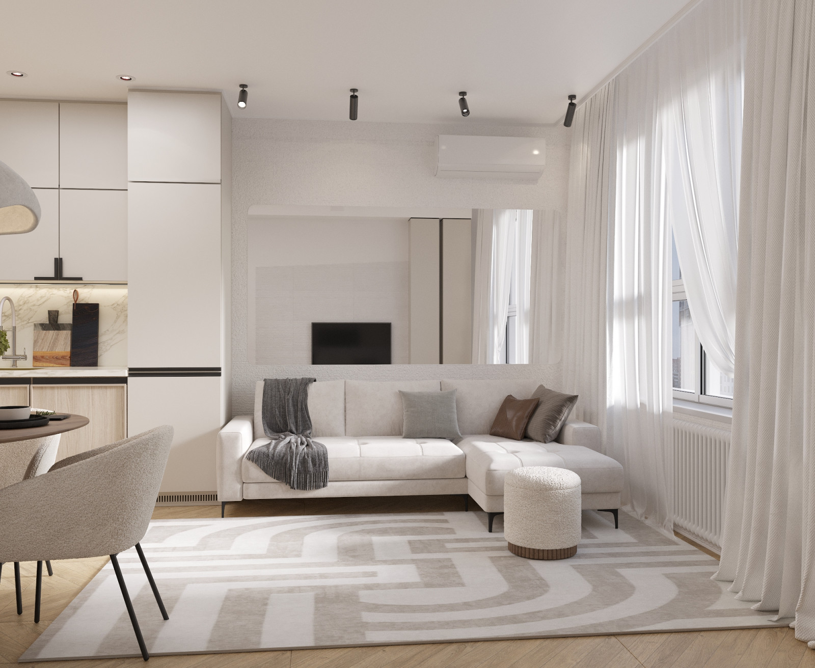 Светлый и чистый стильный интерьер для активной молодой семьи