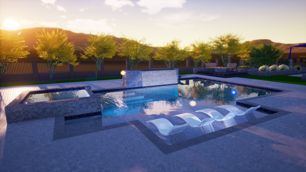 Example of a large backyard stone pool landscaping design in Phoenix
