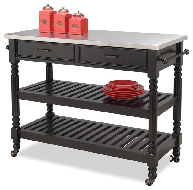 Home Styles Savannah Stainless Steel Top Kitchen Cart In Black Traditional Kitchen Islands And Kitchen Carts By Homesquare Houzz