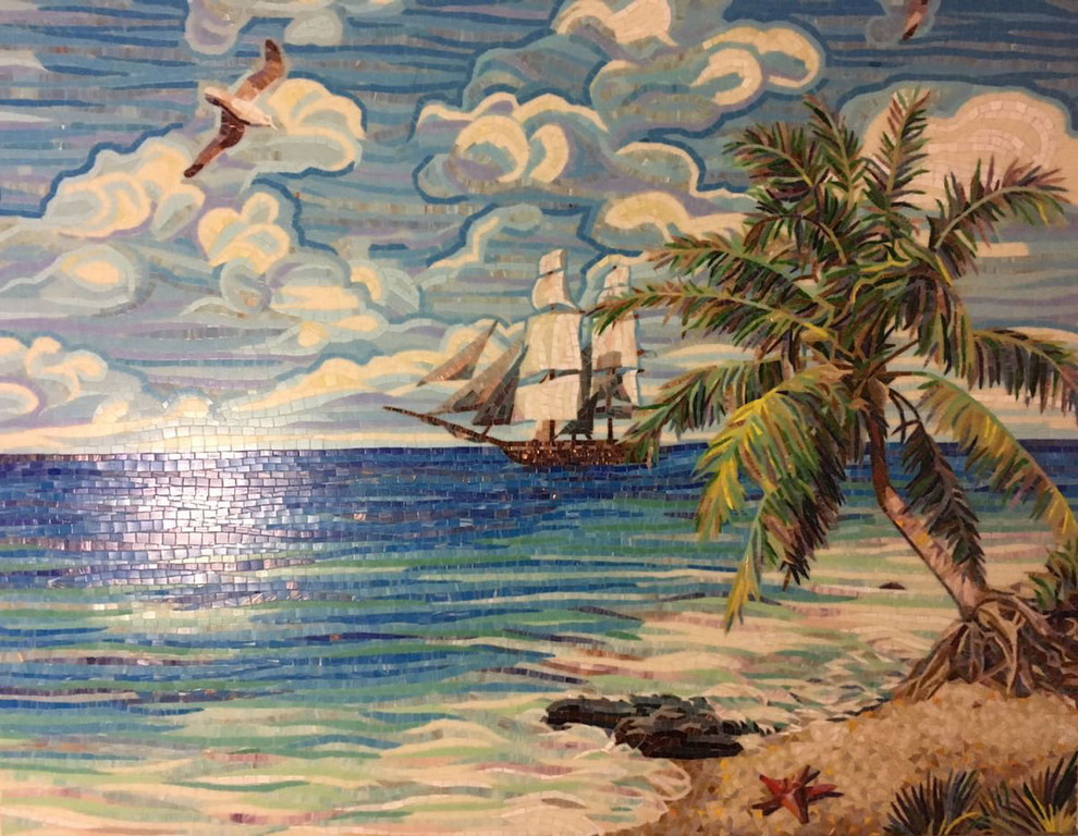 Колотое панно из мозаики - "Парусник"