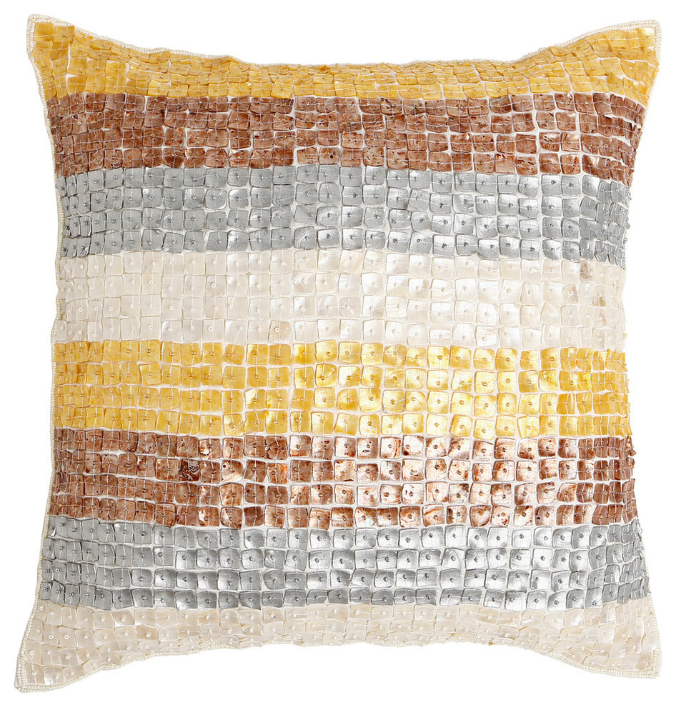 Striped Mother Of Pearl Pillow Multicolor Contemporary