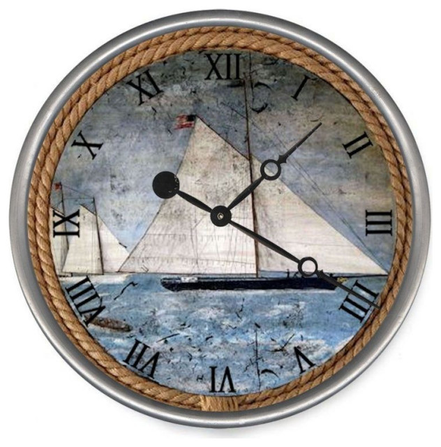 15" Vintage Nautical Sailboats Wall Clock Beach Style Wall Clocks