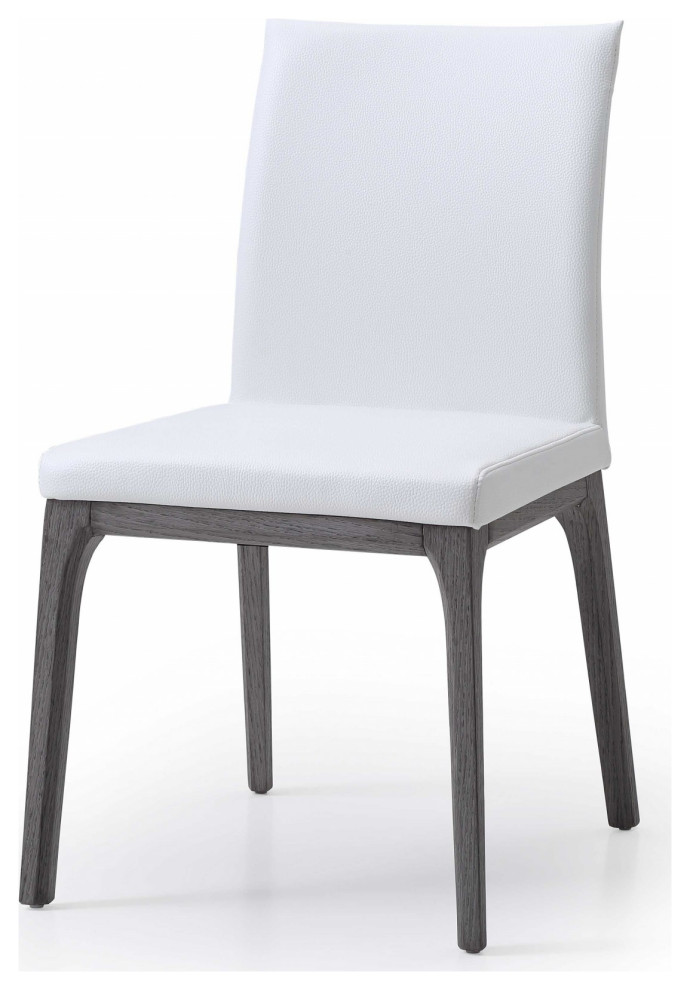 Set of 2, White Faux Leather Dining Chairs Transitional Dining