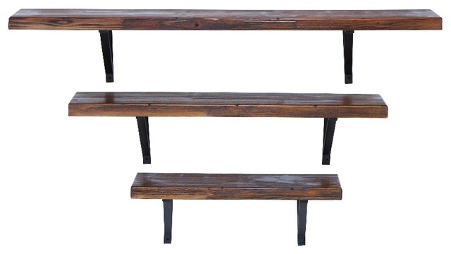 Wood And Metal Wall Shelves gratin wood and metal wall shelves, set of 3 - industrial Wood And Metal Wall Shelves gratin wood and metal wall shelves, set of 3 - industrial