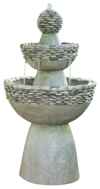 Outdoor Stone-Look 3-Tier Floor Fountain Gray
