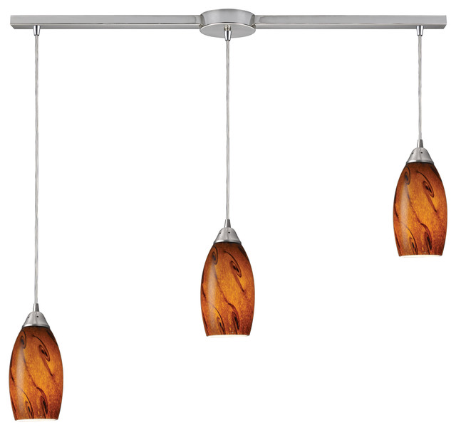 Galaxy Linear 3-Light Pendant in Brown and Satin Nickel