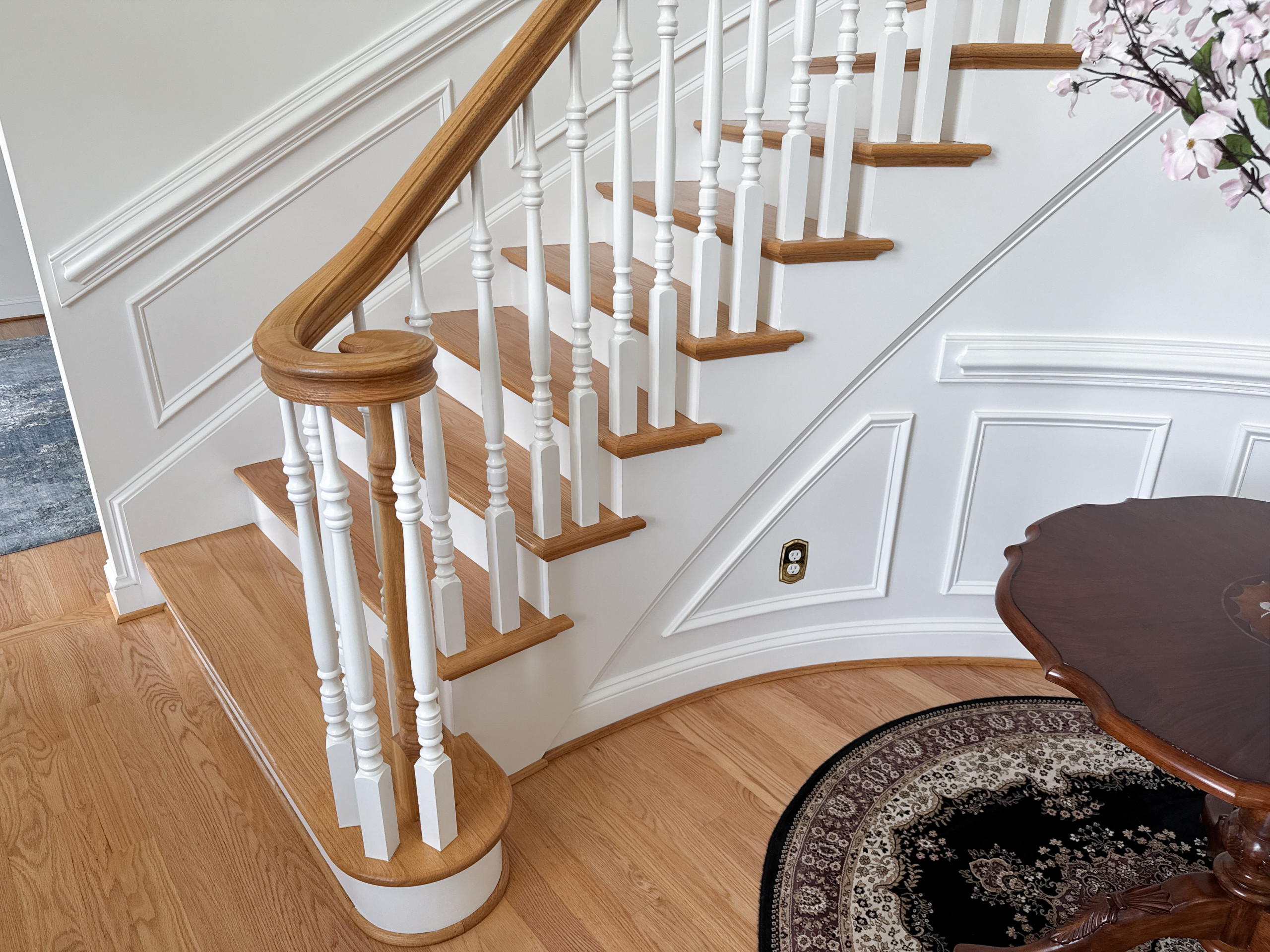 Project #161 | Curved Red Oak Foyer Staircase, 26 Years Later