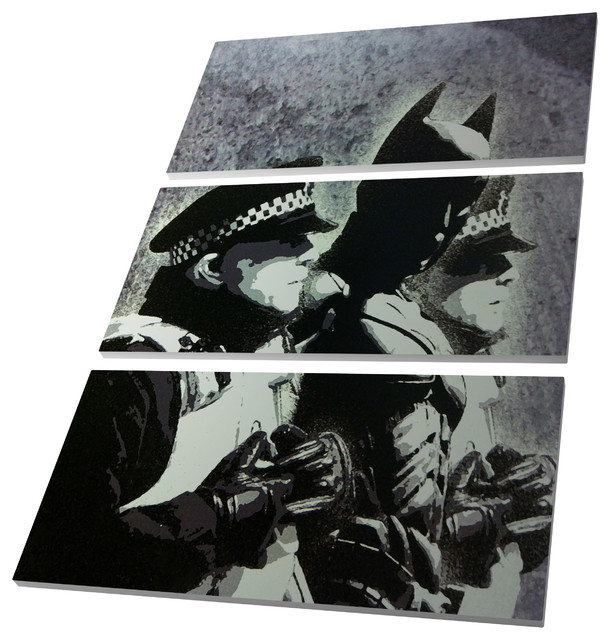 Banksy Batman And The Police Canvas Triptych Wall Art 48 X30 Traditional Prints And Posters By Pingoworld