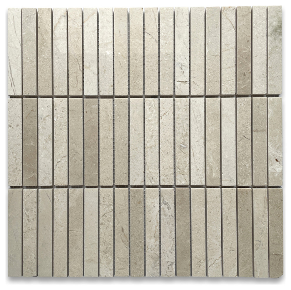 Crema Marfil Marble 5/8x4 Rectangular Stacked Mosaic Tile Polished, 1 sheet