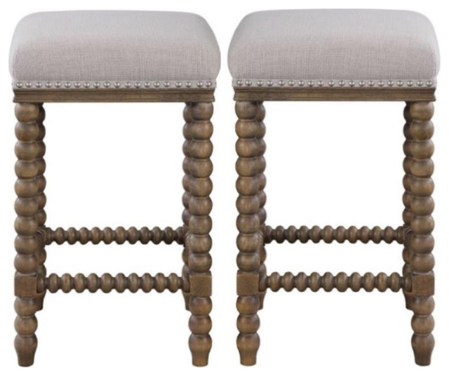 Home Square Wooden Counter Stool in Light Walnut Finish Set of 2