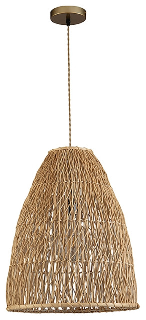 ELE Light & Decor Bamboo and Rattan Lisbet Pendant Bell Hanging Lamp in Brown