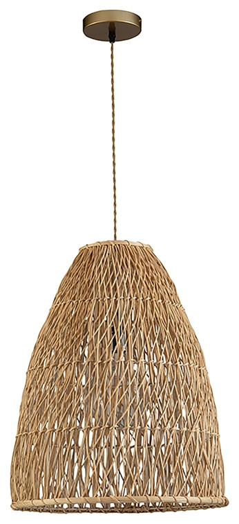 ELE Light & Decor Bamboo and Rattan Lisbet Pendant Bell Hanging Lamp in Brown