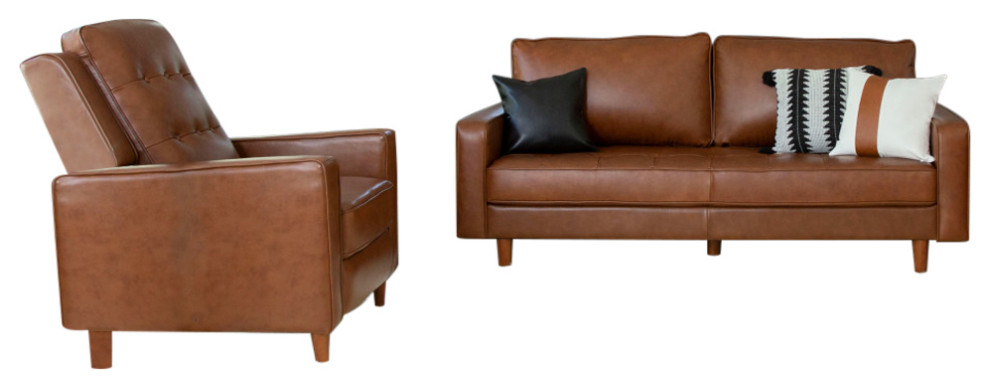abbyson holloway mid century pushback leather sofa