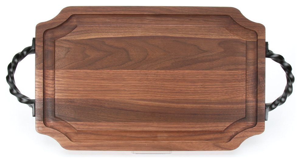 Large Scalloped Walnut Carving Board, Twisted Ball Handles, 15" x 24"
