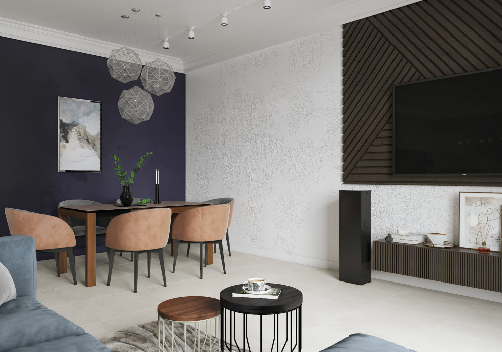 Просторная светлая кухня-гостиная 54м2 для молодой пары