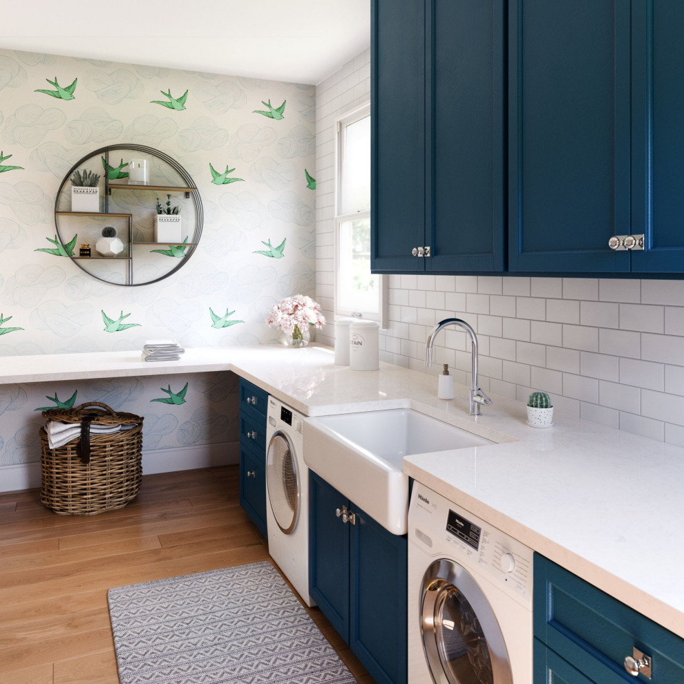 Transitional laundry room in London.