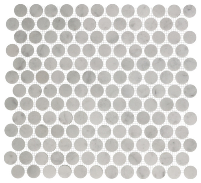 12"x12" Carrara White Circle Marble Tile, Offset Pattern Contemporary Mosaic Tile by Susan