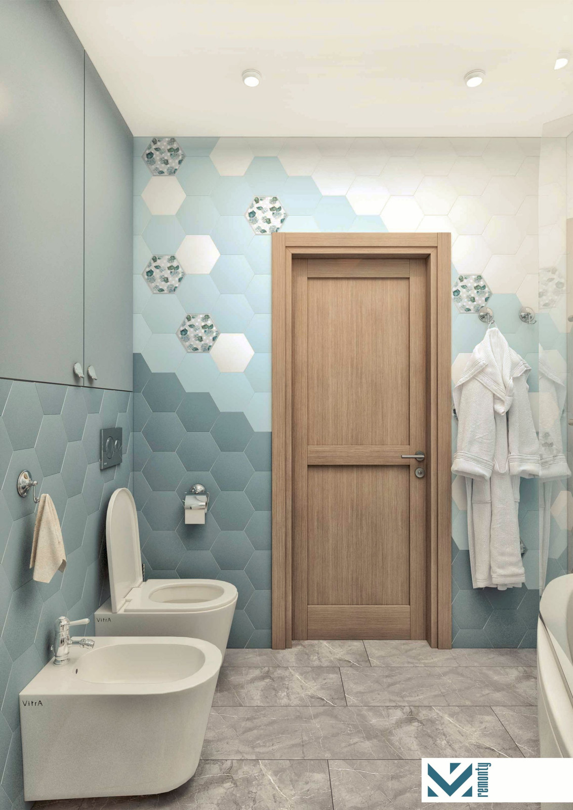 Ванная комната, плитка - шестигранник