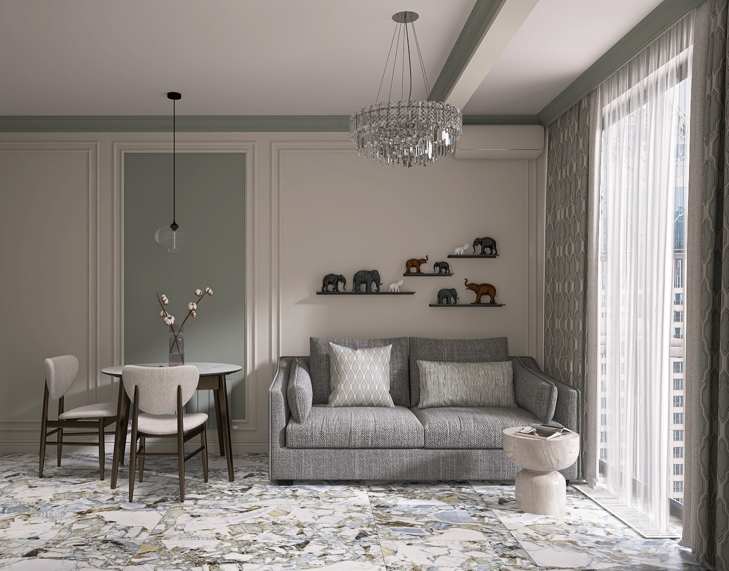 Однокомнатная квартира в современном стиле с элементами неоклассики