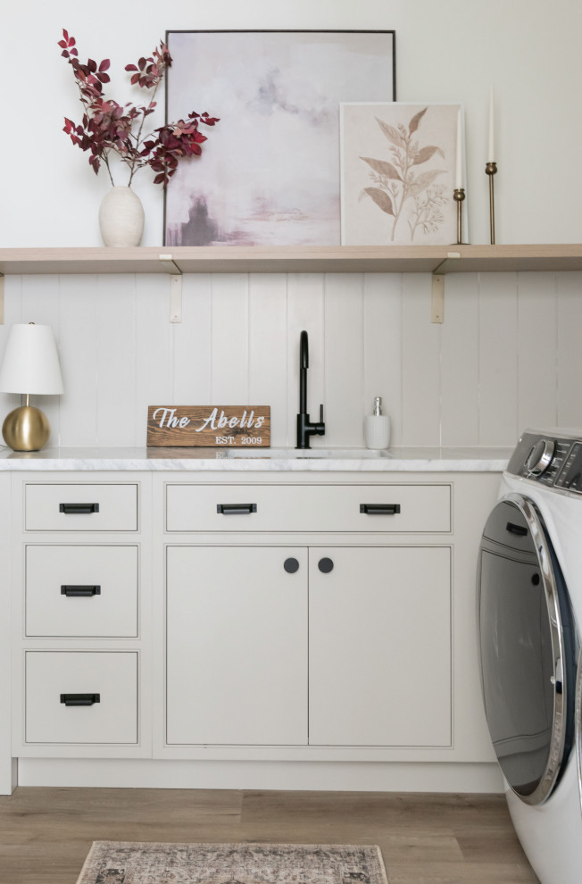 Inspiration for a coastal laundry room remodel in Chicago
