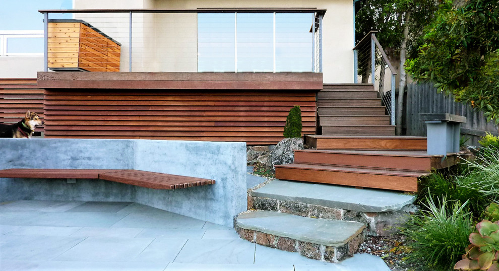 Design ideas for a contemporary two-storey stucco house exterior in San Francisco.