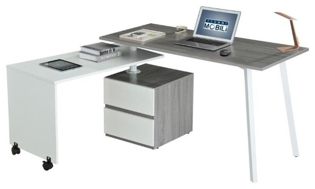 Techni Mobili Rotating Modular Computer Desk Gray Contemporary