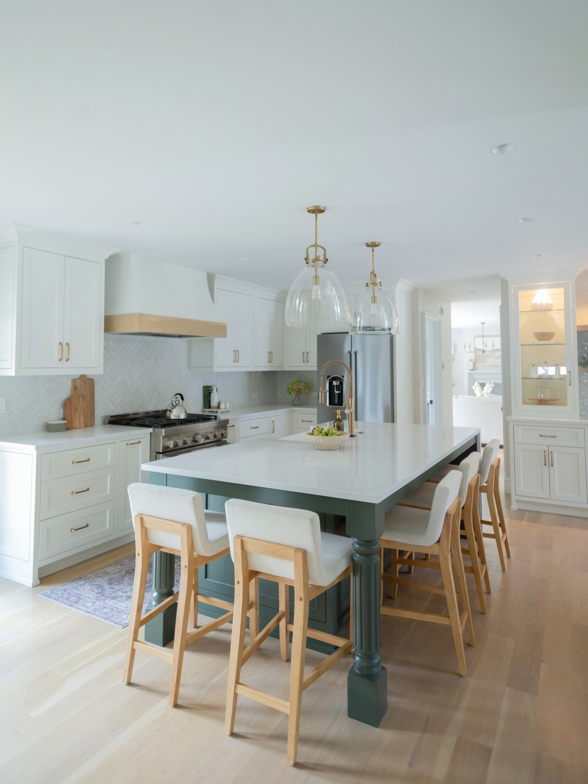 PEACHTREE CORNERS - White kitchen with Green island