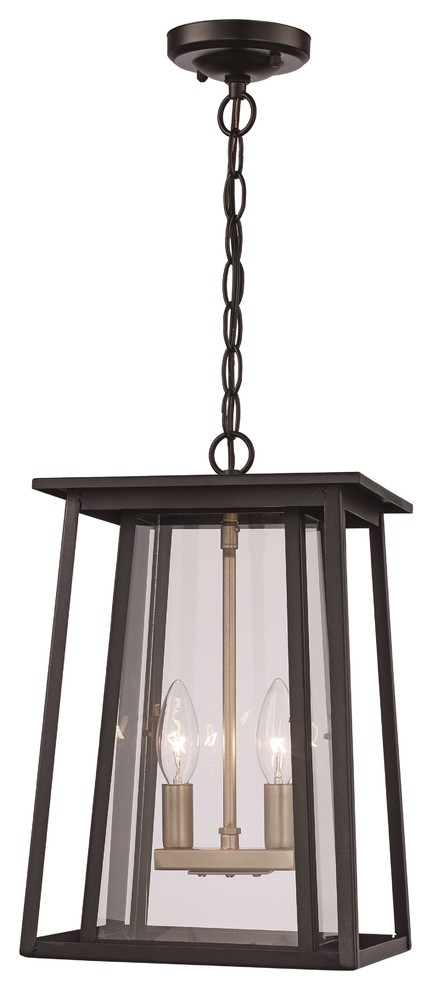 2 Light Hanging Lantern in Black with Clear Glass