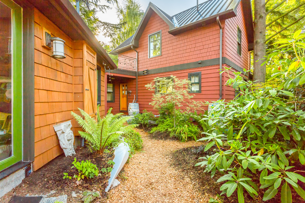 Design ideas for a beach style shaded garden in Seattle with mulch.