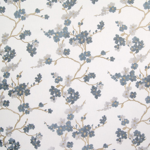 Hydrangea Blue Floral Embroidery Upholstery Fabric