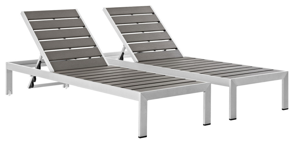 Silver Gray Shore Chaise Outdoor Patio Aluminum Set of 2 - Contemporary
